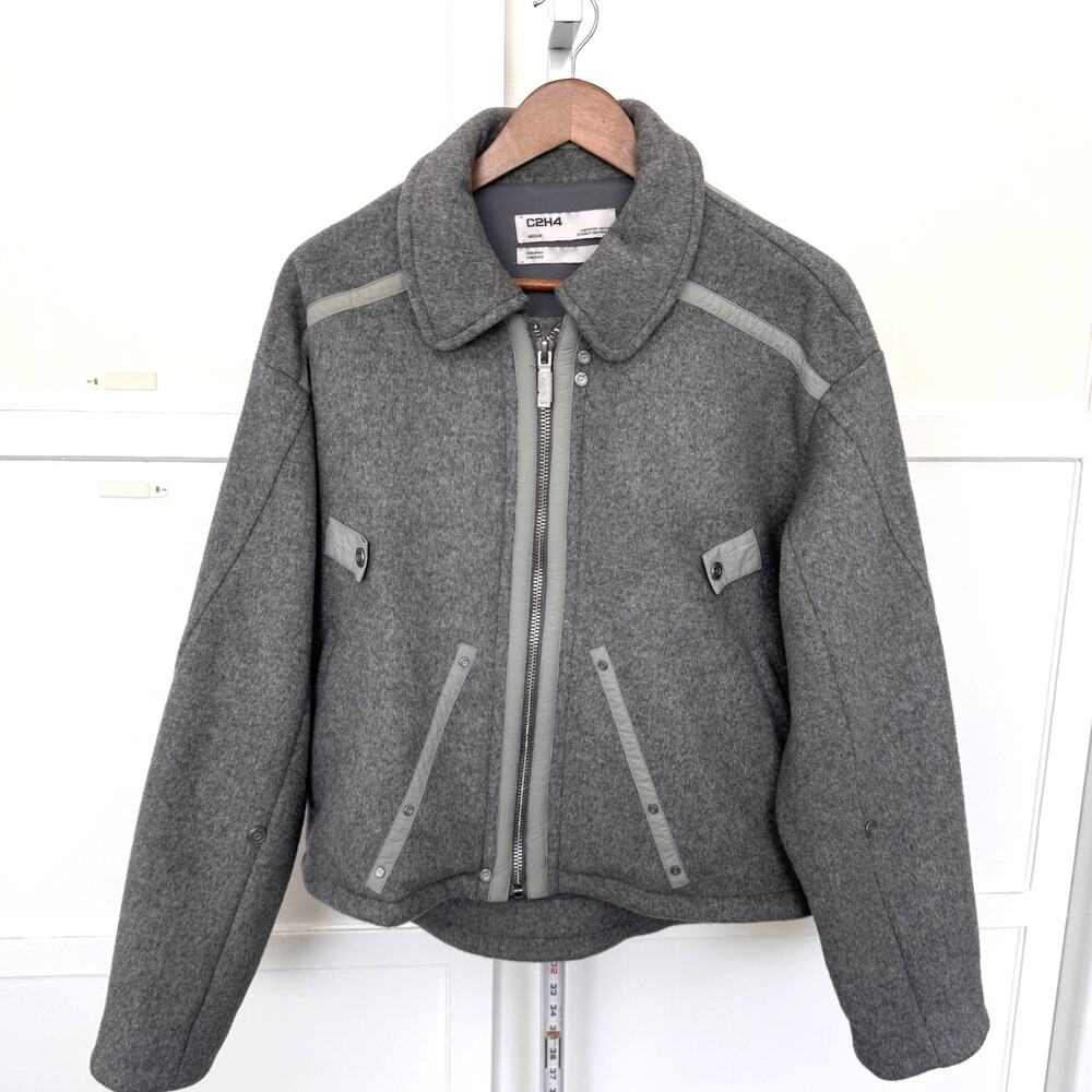 C2H4 Grey Wool Military Stagger Stripe Jacket - Size Medium